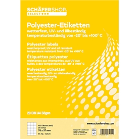 Schäfer Shop Select Étiquettes multifonctionnelles résistant aux intempéries, 70 x 37 mm, polyester blanc, 20 feuilles