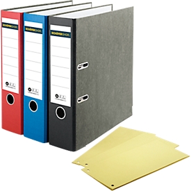 Schäfer Shop Select file, A4, spine width 80 mm, quality lever mechanism, finger hole, 20 pieces, black + free divider strip, yellow, 100 pieces