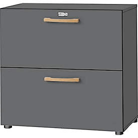 Schäfer Shop Select filing cabinet Start Off Wood, 2 OH, pass-through handles, W 800 x D 420 x H 788 mm, wood, graphite