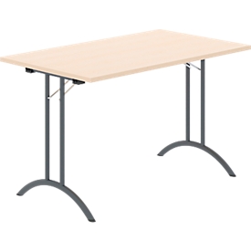 Schäfer Shop Select folding table, rectangle, double T-foot frame, special folding fitting &amp; floor compensation, W 1200 x D 700 x H 720 mm, maple decor/anthracite