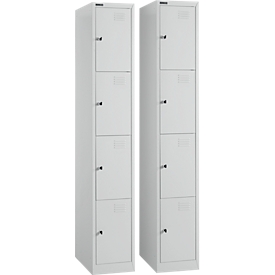 Schäfer Shop Select garderobekastenset, 2-delig, 2 x 4 vakken, 4-deurs, B 300 x D 457 x H 1800 mm, dun plaatstaal, cilinderslot