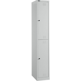 Schäfer Shop Select Garderobenspind, 1 x 2 Abteile, 2-türig, 2 Einlegeböden, Kleiderstange, B 300 x T 457 x H 1800 mm, Qualitätsfeinblech, abschliessbar