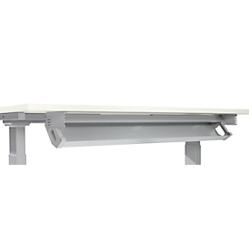 Schäfer Shop Select Goulotte de câbles en acier, 1200 mm, alu blanc, pour tables à partir de 1600 mm de largeur