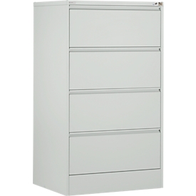 Schäfer Shop Select Hängeregisterschrank B 780 x T 580 x H 1350 mm, Stahlblech lichtgrau, 4 Schubfächer zweibahnig + 50 DIN A4 Hängemappen, blau