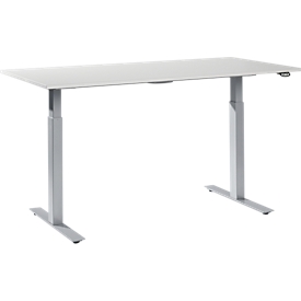 Schäfer Shop Select height-adjustable work table, melamine resin top, W 1600 x D 800 mm, light gray/white aluminum RAL 9006