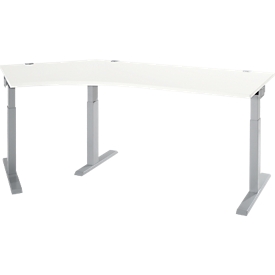 Schäfer Shop Select hoekbureau ERGO-T 2.0, 135° hoek, aanbouw links, T-voet, B 2165 x D 800 x H 675-895 mm, alu wit/wit
