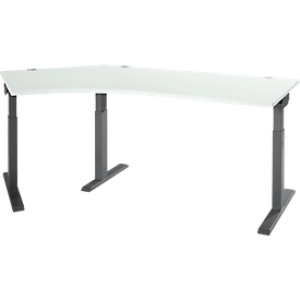 Schäfer Shop Select hoekbureau ERGO-T 2.0, 135° hoek, aanbouw links, T-voet, B 2165 x D 800 x H 675-895 mm, lichtgrijs/antraciet