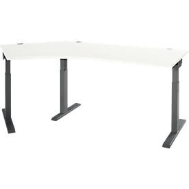 Schäfer Shop Select hoekbureau ERGO-T 2.0, 135° hoek, aanbouw links, T-voet, B 2165 x D 800 x H 675-895 mm, wit/antraciet