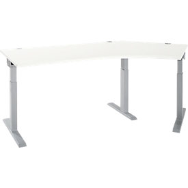 Schäfer Shop Select hoekbureau ERGO-T 2.0, 135° hoek, aanbouw rechts, T-voet, B 2165 x D 800 x H 675-895 mm, alu wit/wit