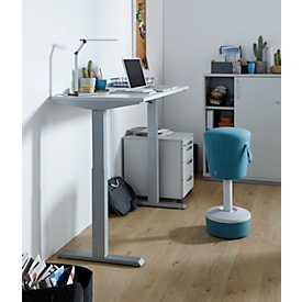 Schäfer Shop  Select Home Office-bureau, elektrisch in hoogte verstelbaar, rechthoekig, T-voet, B 1300 x D 650 x H 715-1205 mm, aluminium lichtgrijs/wit 