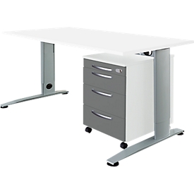 Schäfer Shop Select juego de muebles de oficina Escritorio de 2 piezas LOGIN C-foot, ancho 1600 mm + cajonera móvil, 3 cajones, extracción de utensilios, cierre centralizado, grafito/blanco