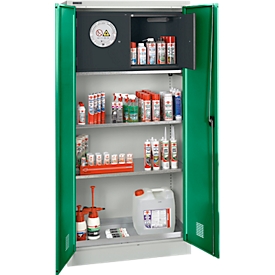 Schäfer Shop Select kast voor gevaarlijke stoffen, B 950 x D 500 x H 1935 mm, 2 legborden, 1 lade, veiligheidsvak type 30, lichtgrijs/turquoise groen
