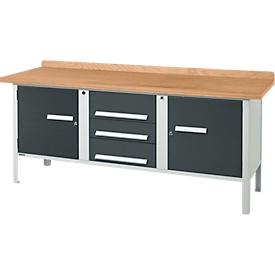 Schäfer Shop Select Kastenwerkbank PWi 200-4, beuken multiplexplaat, tot 750 kg, B 2000 x D 700 x H 840 mm, antraciet/lichtgrijs