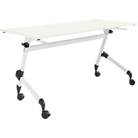 Schäfer Shop Select Klapptisch mit Rollen, Rechteck, Vierkantrohr, B 1400 x T 600 x H 720 mm, weiss/weiss