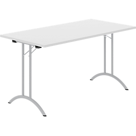 Schäfer Shop Select Klapptisch, Rechteck, Doppel-T-Fußgestell, Spezial-Klappbeschlag & Bodenausgleich, B 1400 x T 700 x H 720 mm, lichtgrau/alusilber