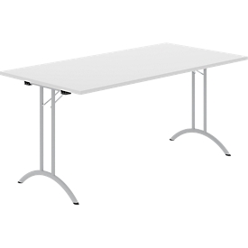 Schäfer Shop Select Klapptisch, Rechteck, Doppel-T-Fußgestell, Spezial-Klappbeschlag & Bodenausgleich, B 1600 x T 800 x H 720 mm, lichtgrau/alusilber
