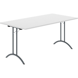 Schäfer Shop Select Klapptisch, Rechteck, Doppel-T-Fussgestell, Spezial-Klappbeschlag & Bodenausgleich, B 1600 x T 800 x H 720 mm, lichtgrau/anthrazit