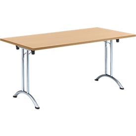Schäfer Shop Select Klapptisch, rechteckig, T-Fußgestell, B 1600 x T 700 x H 737 mm, desinfektionsmittelbeständig, Buche-Dekor/chrom