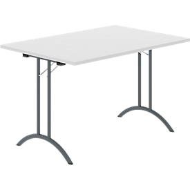 Schäfer Shop Select klaptafel, rechthoekig, dubbel T-poot frame, speciaal klapbeslag &amp; vloercompensatie, B 1200 x D 800 x H 720 mm, lichtgrijs/antraciet