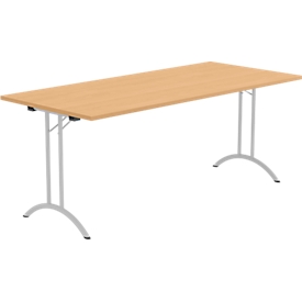 Schäfer Shop Select klaptafel, rechthoekig, dubbel T-poot frame, speciaal klapbeslag &amp; vloercompensatie, B 1800 x D 800 x H 720 mm, beuken decor/aluzilver