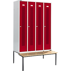 Schäfer Shop  Select Kledinglocker, met zitbank, 4 compartimenten, 300 mm, cilinderslot, Deur robijnrood