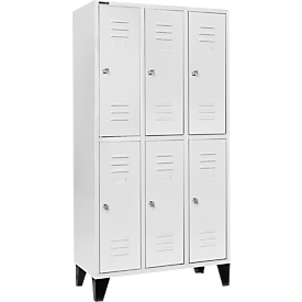 Schäfer Shop Select Kleiderspind, mit 3 x 2 Abteilen, 300 mm, mit Füssen, Zylinderschloss, Tür lichtgrau