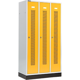 Schäfer Shop Select Kleiderspind, mit gelochten Streifen, 3 Abteile, 300 mm, mit Sockel, Drehriegelverschluss, Tür rapsgelb
