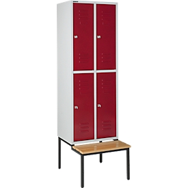 Schäfer Shop Select Kleiderspind, mit Sitzbank, 2x2 Abteile, 300mm, Zylinderschloss, Tür rubinrot