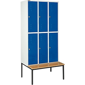 Schäfer Shop Select Kleiderspind, mit Sitzbank, 3x2 Abteile, 300mm, Drehriegelverschluss, Tür enzianblau