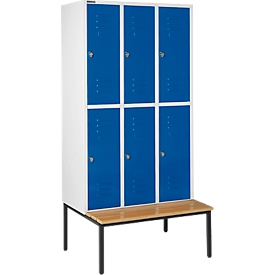 Schäfer Shop Select Kleiderspind, mit Sitzbank, 3x2 Abteile, 400mm, Drehriegelverschluss, Tür enzianblau