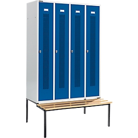 Schäfer Shop Select Kleiderspind, mit Sitzbank, 4 Abteile, 300 mm, Drehriegelverschluss, Tür enzianblau