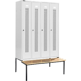 Schäfer Shop Select Kleiderspind, mit Sitzbank, 4 Abteile, 300 mm, Drehriegelverschluss, Tür lichtgrau