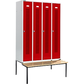 Schäfer Shop Select Kleiderspind, mit Sitzbank, 4 Abteile, 300 mm, Drehriegelverschluss, Tür rubinrot