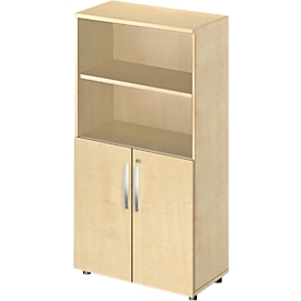 Schäfer Shop Select Kombischrank LOGIN, oben 2 Regale, unten 2 Ordnerhöhen mit Türen, B 800 x T 420 x H 1470 mm, Ahorn Dekor/Ahorn Dekor 