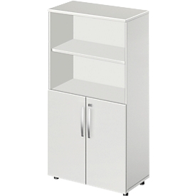 Schäfer Shop Select Kombischrank LOGIN, oben 2 Regale, unten 2 Ordnerhöhen mit Türen, B 800 x T 420 x H 1470 mm, lichtgrau/lichtgrau