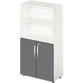 Schäfer Shop Select Kombischrank LOGIN, oben 2 Regale, unten 2 Ordnerhöhen mit Türen, B 800 x T 420 x H 1514 mm, weiß/graphit