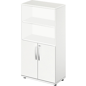Schäfer Shop Select Kombischrank LOGIN, oben 2 Regale, unten 2 Ordnerhöhen mit Türen, B 800 x T 420 x H 5114 mm, weiß/weiß