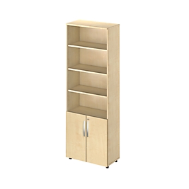 Schäfer Shop Select Kombischrank LOGIN, oben 4 Regale, unten 2 Ordnerhöhen mit Türen, B 800 x T 420 x H 2240 mm, Ahorn Dekor/Ahorn Dekor