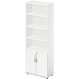 Schäfer Shop Select Kombischrank LOGIN, oben 4 Regale, unten 2 Ordnerhöhen mit Türen, B 800 x T 420 x H 2240 mm, weiss/weiss