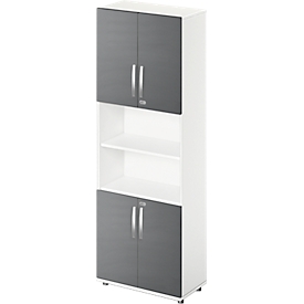 Schäfer Shop Select Kombischrank LOGIN, oben und unten 2 Ordnerhöhen mit Tür, Mitte Regal, B 800 x T 420 x H 2240 mm, weiß/graphit