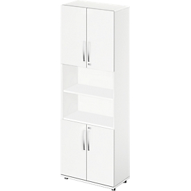 Schäfer Shop Select Kombischrank LOGIN, oben und unten 2 Ordnerhöhen mit Tür, Mitte Regal, B 800 x T 420 x H 2240 mm, weiß/weiß