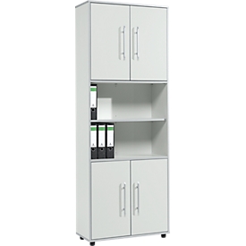 Schäfer Shop Select Kombischrank Moxxo IQ, Holz, 4 Flügeltüren, 2 offene Fächer, 6 OH, B 801 x T 362 x H 2166 mm, lichtgrau