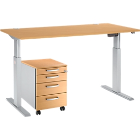 Schäfer Shop Select Komplettset Schreibtisch und Rollcontainer ERGO-T, einstufig höhenverstellbar, Tisch B 1600 mm, Buche-Dekor 