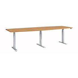 Schäfer Shop Select Konferenztisch ERGO-T 2.0 Big, bis 8 Personen, elektrisch höhenverstellbar, Tonne, T-Fuß, B 2800 mm, Buche/weißalu