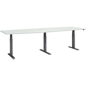 Schäfer Shop Select Konferenztisch ERGO-T 2.0 Big, bis 8 Personen, elektrisch höhenverstellbar, Tonne, T-Fuß, B 2800 mm, lichtgrau/anthrazit 