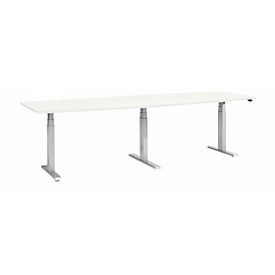 Schäfer Shop Select Konferenztisch ERGO-T 2.0 Big, bis 8 Personen, elektrisch höhenverstellbar, Tonne, T-Fuß, B 2800 mm, weiß/weißalu 