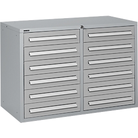 Schäfer Shop Select ladekast SF 120, 12 laden met etiketten, afsluitbaar, B 1055 x D 500 x H 723 mm, blank aluminumiumkleurig RAL 9006/blank aluminumiumkleurig RAL 9006