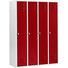 Schäfer Shop Select Locker con 4 compartimentos, cerradura de pestillo giratorio, gris claro/rojo