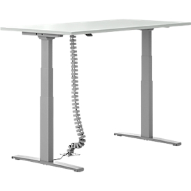 Schäfer Shop Select Login bureau, elektrisch in hoogte verstelbaar, T-voet, B 1600 x D 800 x H 645-1290 mm, aluminium lichtgrijs/wit + kabelslang, zilver