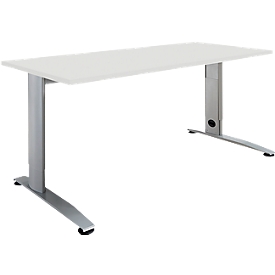 Schäfer Shop Select LOGIN escritorio, regulable en altura manualmente, pie en C, An 1200 x F 800 x Al 660-820 mm, aluminio gris claro/blanco